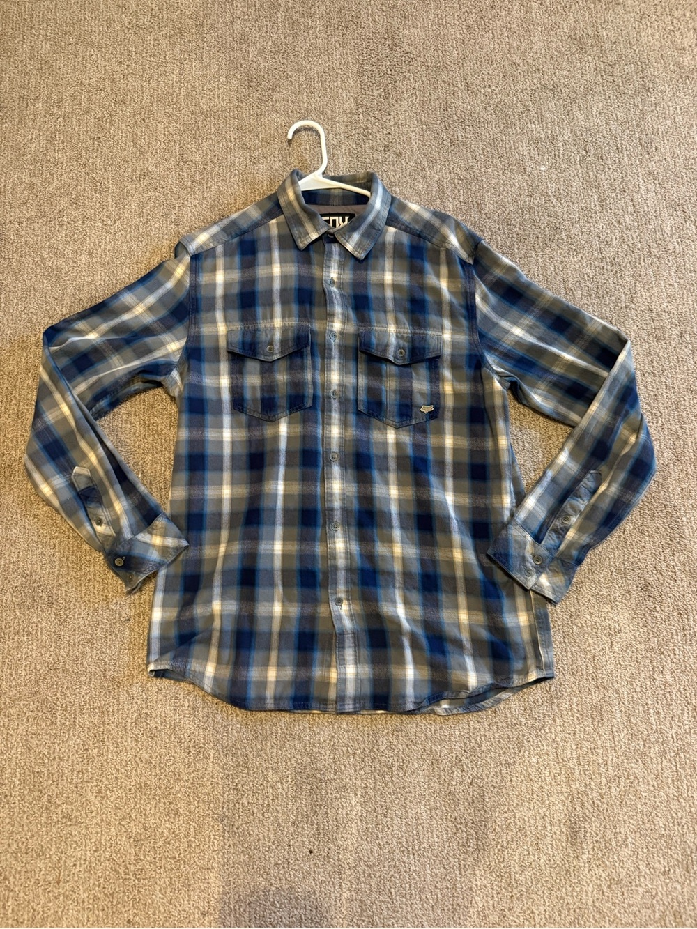 Fox Plaid Button-Down Shirt in Blue and Gray